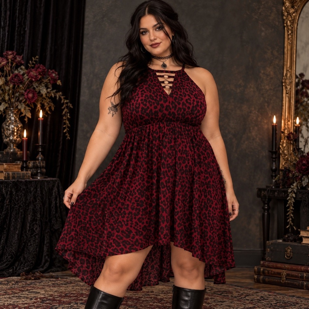 Torrid Leopard Print High Low Going Out Dress Red Black Dark Romantic Goth 3 3X